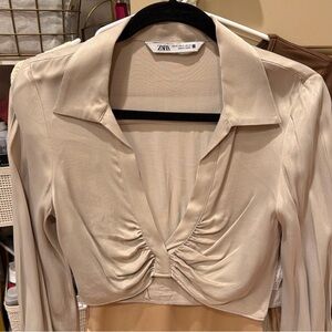 Zara Beige Long Sleeve Bodysuit